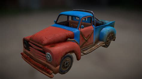 3d Model Old Rusty Pickup Truck Vr Ar Low Poly Rigged Animated