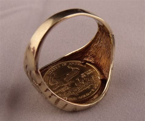 Charming Mens Liberty 5 Dollar Gold Coin In A 14 Karat Gold Ring