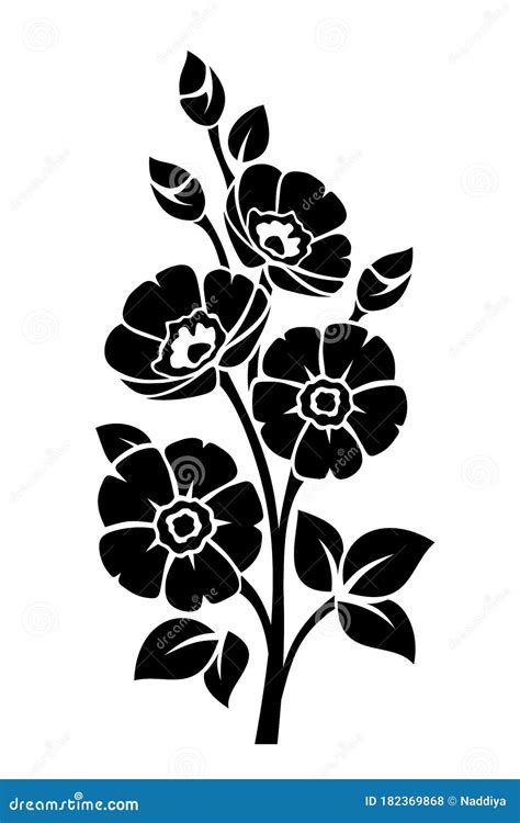 Black Silhouette Of Flowers Vector Illustration Stock Vector