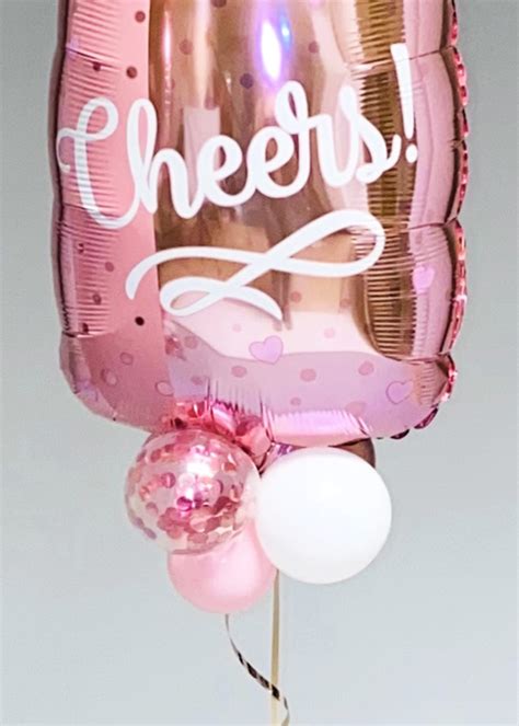 Inflated Rose Gold Cheers Bottle Helium Balloon With Collar