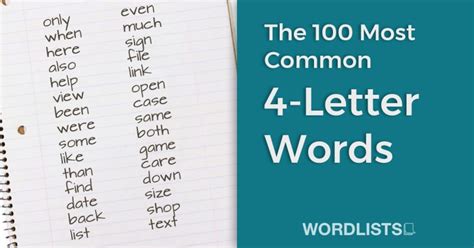 100 Most Common 4 Letter Words Word Lists