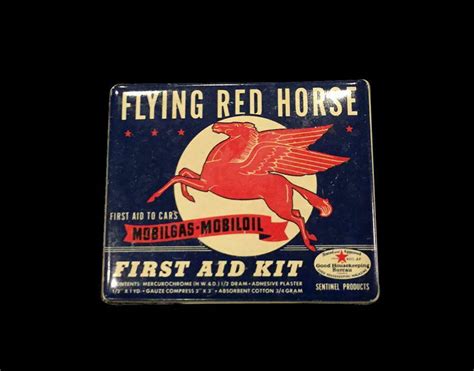 Very Clean Circa 1940s Mobil Oil Flying Red Horse First Aid K