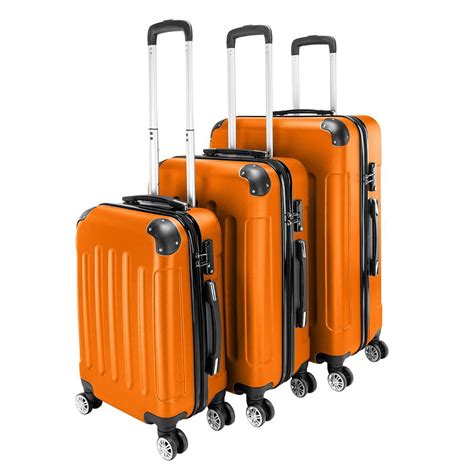 ubesgoo 3 pieces travel luggage set bag abs trolley carry on suitcase orange