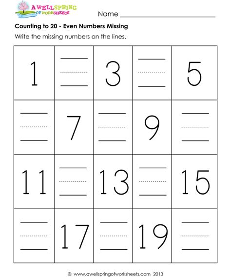 16 Missing Number Worksheets 1 20