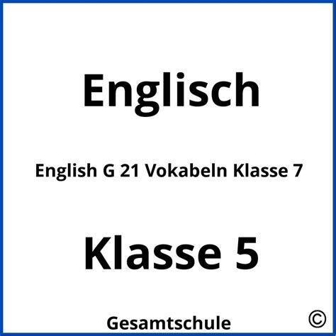 English G 21 Vokabeln Klasse 7 2024