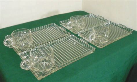 Vtg Hazel Atlas Clear Glass Sip Snack Smoke Tray And Cup 4 Each EBay
