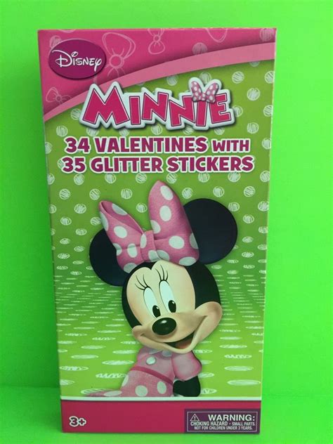 Disney Minnie Mouse 34 Valentine Cards And 35 Glitter Stickers New