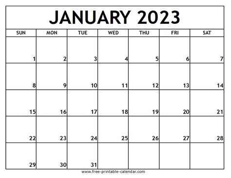 January 2023 Printable Calendar Free Printable