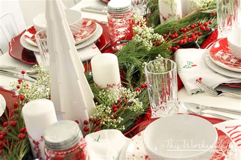 Merry Christmas Tablescape Red White Christmas Table