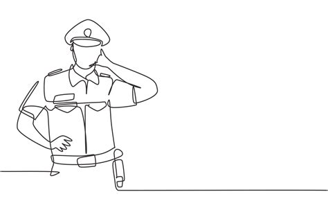 Single Continuous Line Drawing Policeman With Call Me Gesture And