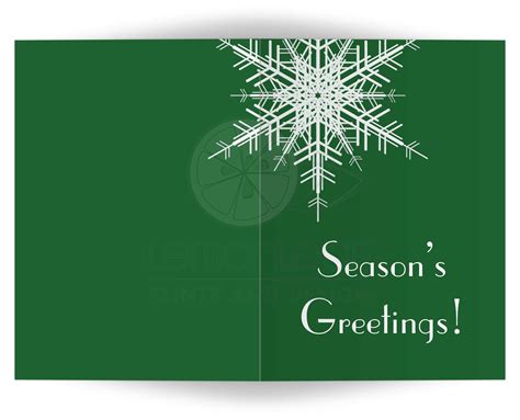 Holiday Card  Season's Greetings Snowflake on Green (5x7)
