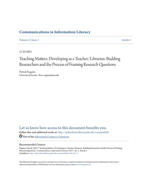Pdf Teaching Matters Developing As A Teacher Librarian Budding Researchers And The Process