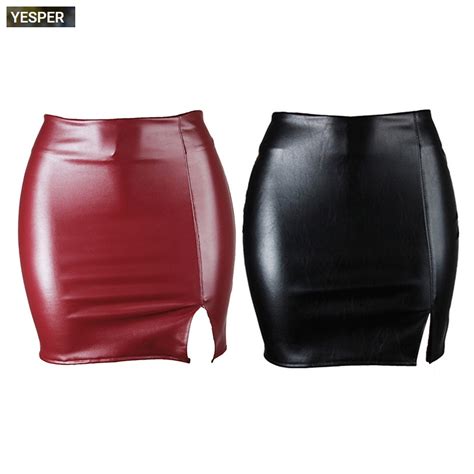 Women Sexy Black Pu Leather Pencil High Waist Mini Dress Short Skirt Package Hip Leather Skirt