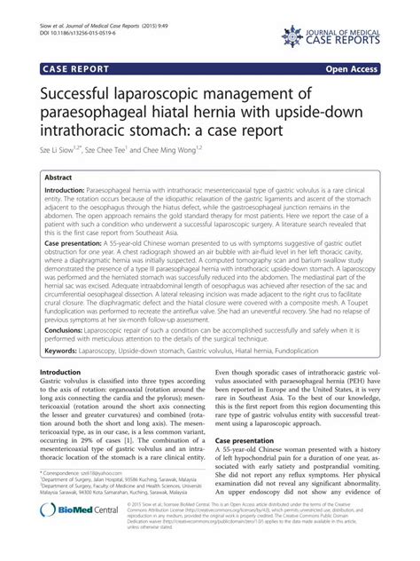 Pdf Successful Laparoscopic Management Of Paraesophageal Case