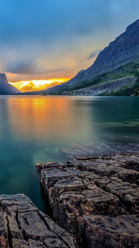 Sunset At Saint Mary Lake Glacier National Park Montana Usa