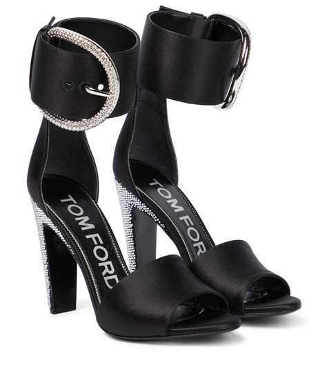 Tom Ford Crystal Embellished Satin Sandals In Black Crystal Modesens