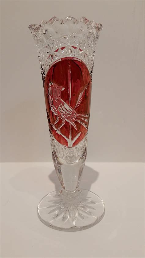 Hofbauer Byrdes 6 1 2 Vase Crystal Red Bird Design Etsy