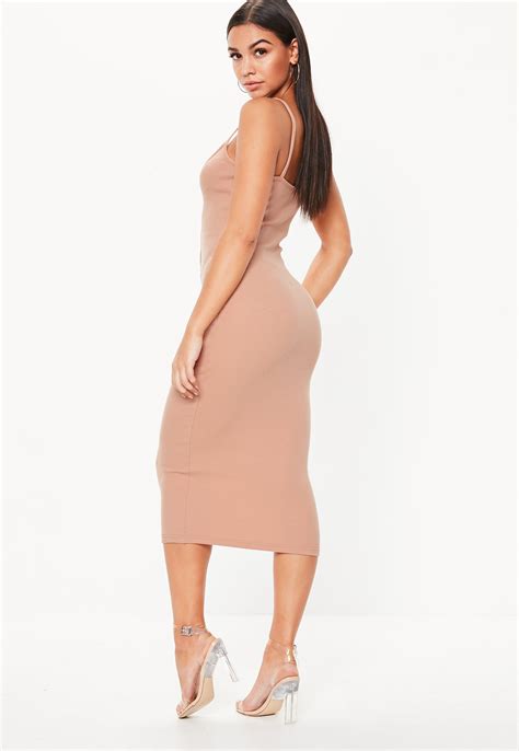 Missguided Synthetic Tall Nude Strappy Ribbed Bodycon Midi My XXX Hot
