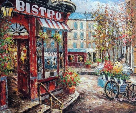 ► tea in french painting‎ (2 c, 32 f). French Cafe Paintings | Paris French Restaurant Bistro Cafe Flowers Bike Stretched 20X24 Oil ...