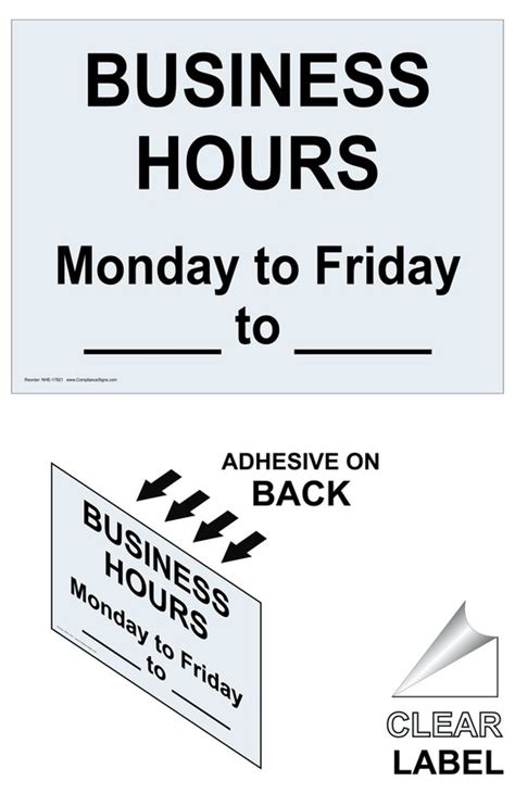 Business Hours Label Nhe 17921 Dining Hospitality Retail