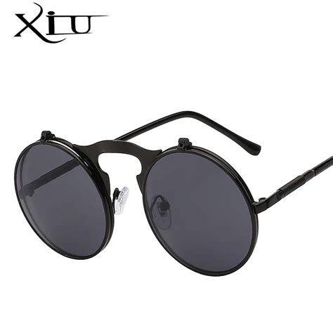 Αγορά Άνδρες s γυαλιά xiu flip up steampunk sunglasses men round vintage mens sunglass brand