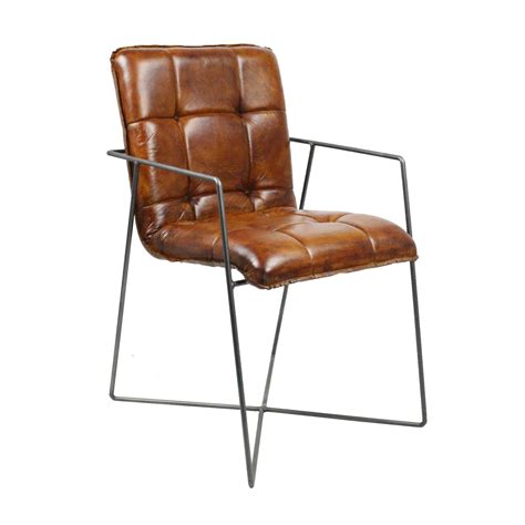Hugo ist die perfekte verkörperung eines schlanken industriedesigns mit hochwertigen materialien. Echtes Büffelleder-Stuhl, Cognac "Venedig" auf Metallstab ...