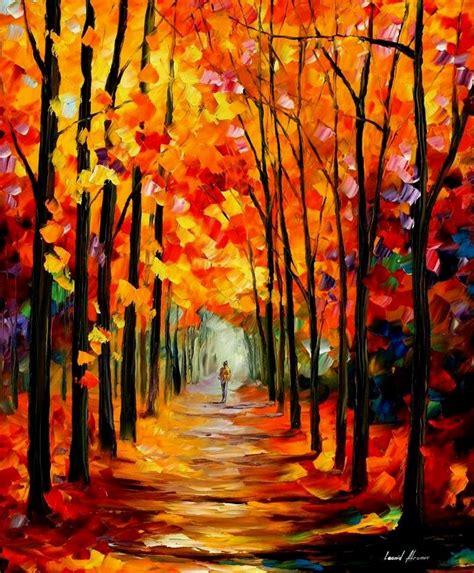 Autumn Red Alley — Palette Knife Oil Painting On Canvas By Leonid