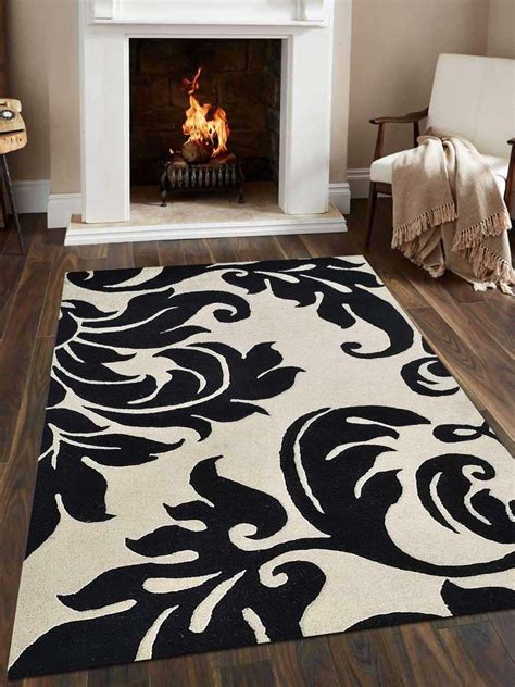 Rugsotic Carpets Hand Tufted Wool 3x5 Area Rug Floral Cream Black