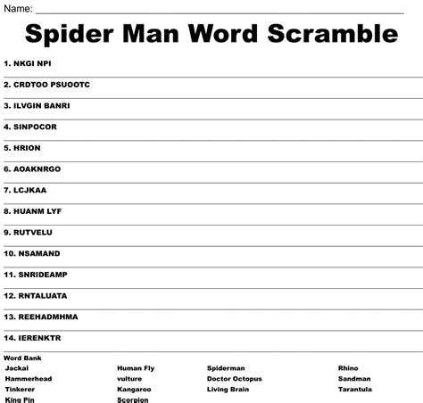 Spider Man Word Search Free Printable 41 Off