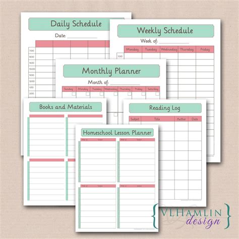 Printable Home School Planner Calendar Schedule By Vlhamlindesign