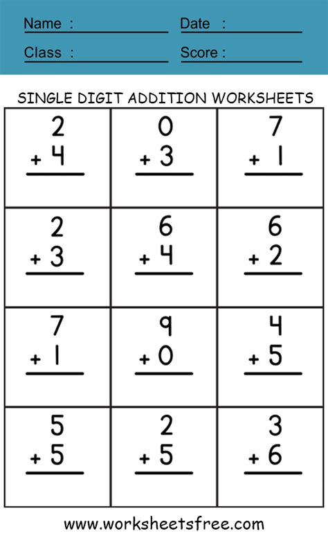 Adding Two Single Digit Numbers Worksheets Large Numbers