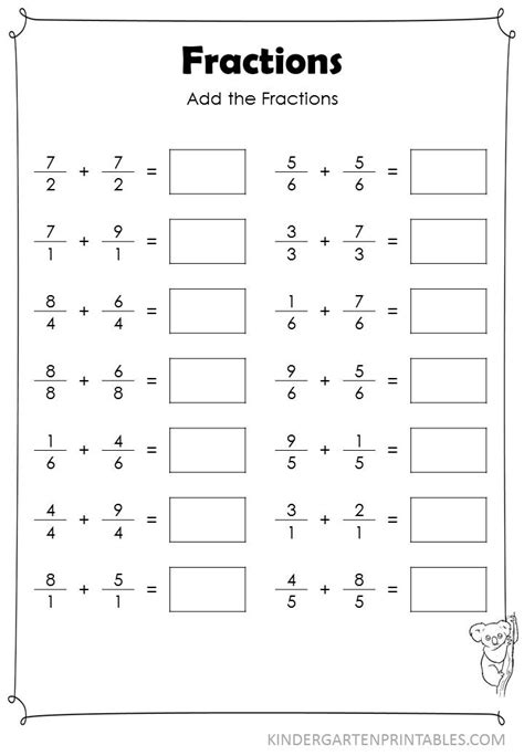 Addition Of Fractions Worksheets