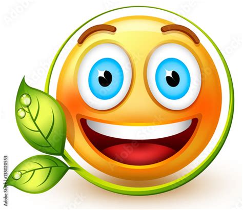 Illustrazione Stock Happy Eco Friendly Emoticon With A Very Bright