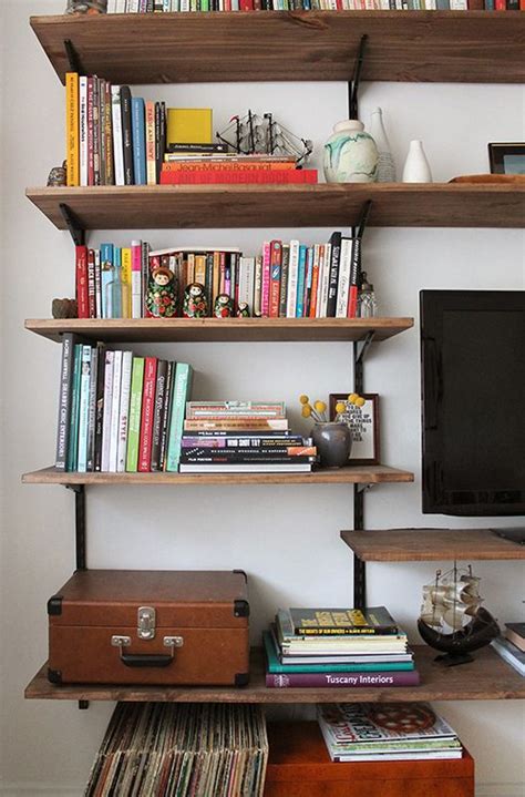 Rest the shelves on the support. Diy Mounted Shelving Unit | Bookshelves diy, Diy bookshelf ...