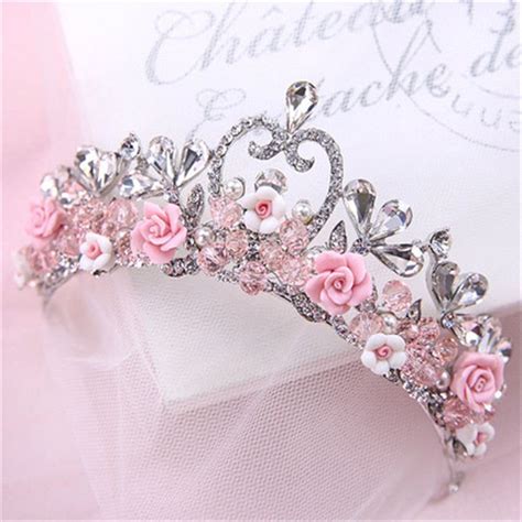 Luxurious Bridal Veil Pink Flower Crystal Hairband Bridal Hair
