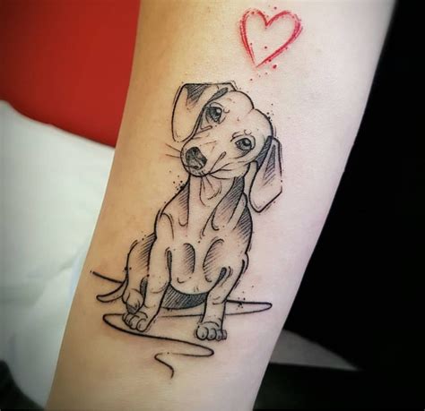 Black And White Version With The Red Heart Dachshund Tattoo Chic