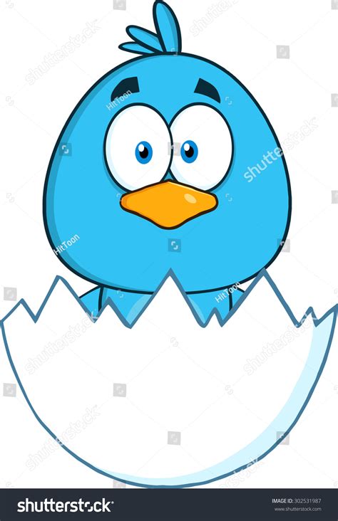 Surprised Blue Bird Cartoon Character Hatching Royalty Free Stock