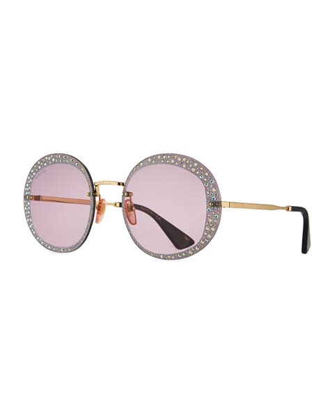 gucci hollywood forever rimless round metal sunglasses with crystals neiman marcus