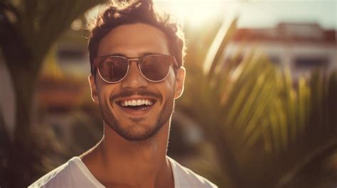 Premium Ai Image Young Handsome Man Wearing Sunglasses Smile
