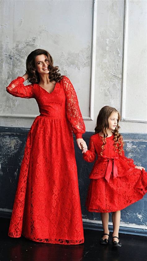 Mommy And Me Matching Red Outfit Red Lace Formal Dress Mother