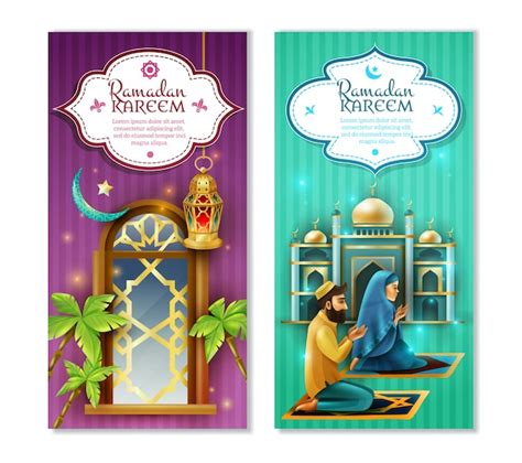 Free Vector Ramadan Kareem 2 Vertical Banners Set
