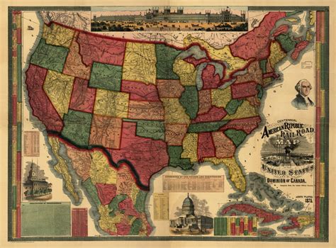 United States 1875 Railroads Kroll Antique Maps
