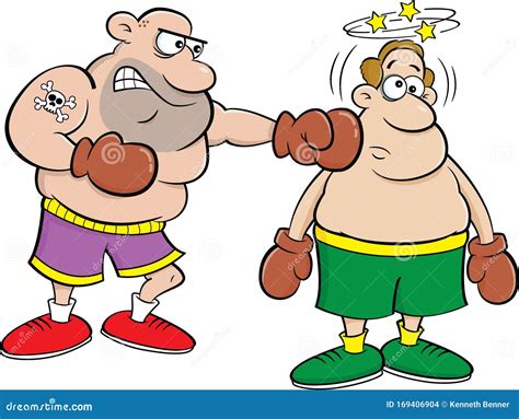 Boxeador De Caricaturas Golpeando A Otro Boxeador En Una Pelea