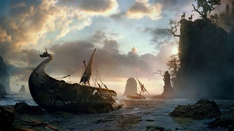 Wallpaper Artwork Fantasy Art Boat Shipwreck Clouds 1920x1080