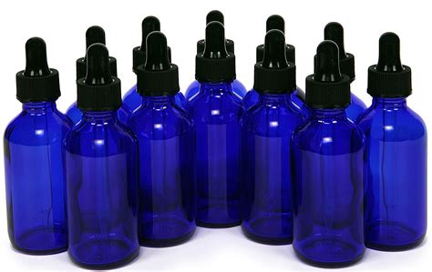 12 Cobalt Blue 2 Oz Glass Bottles With Glass Eye Droppers