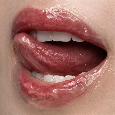Closeup Female Lips With Nude Color Lipstick Sensual Women S Open