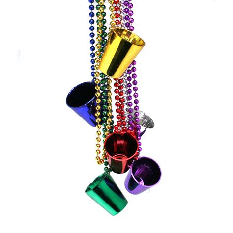 Most krewes have medallion beads that feature that year's theme. Mardi Gras Shot Glass Bead Necklaces