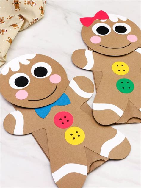 Gingerbread Man Paper Bag Puppet Craft Free Template Paper Bag