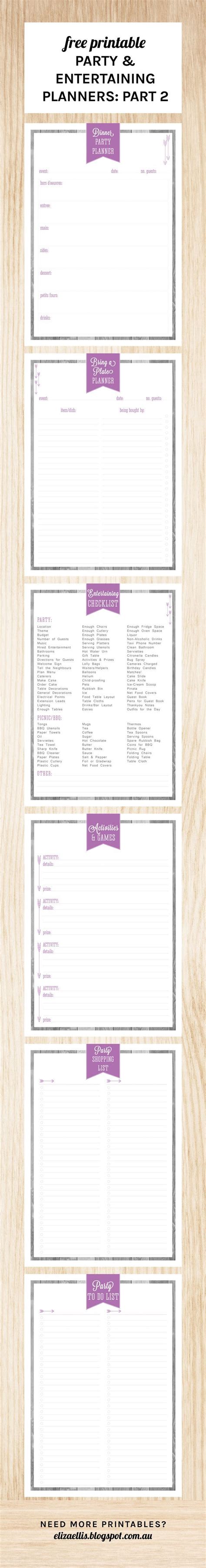 From a simple, informal potluck where everyone is advised to byob to a fancy, themed dinner party where everyone comes dressed to impress, you steer the ship. Free Printable Party & Entertaining Planners Part 2. This ...