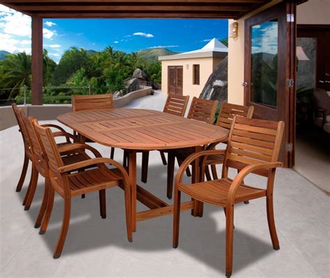 Spruce up your outdoor area with a garden table and chairs. Amazonia Arizona 9 Piece Wood Outdoor Dining Set with 93 ...